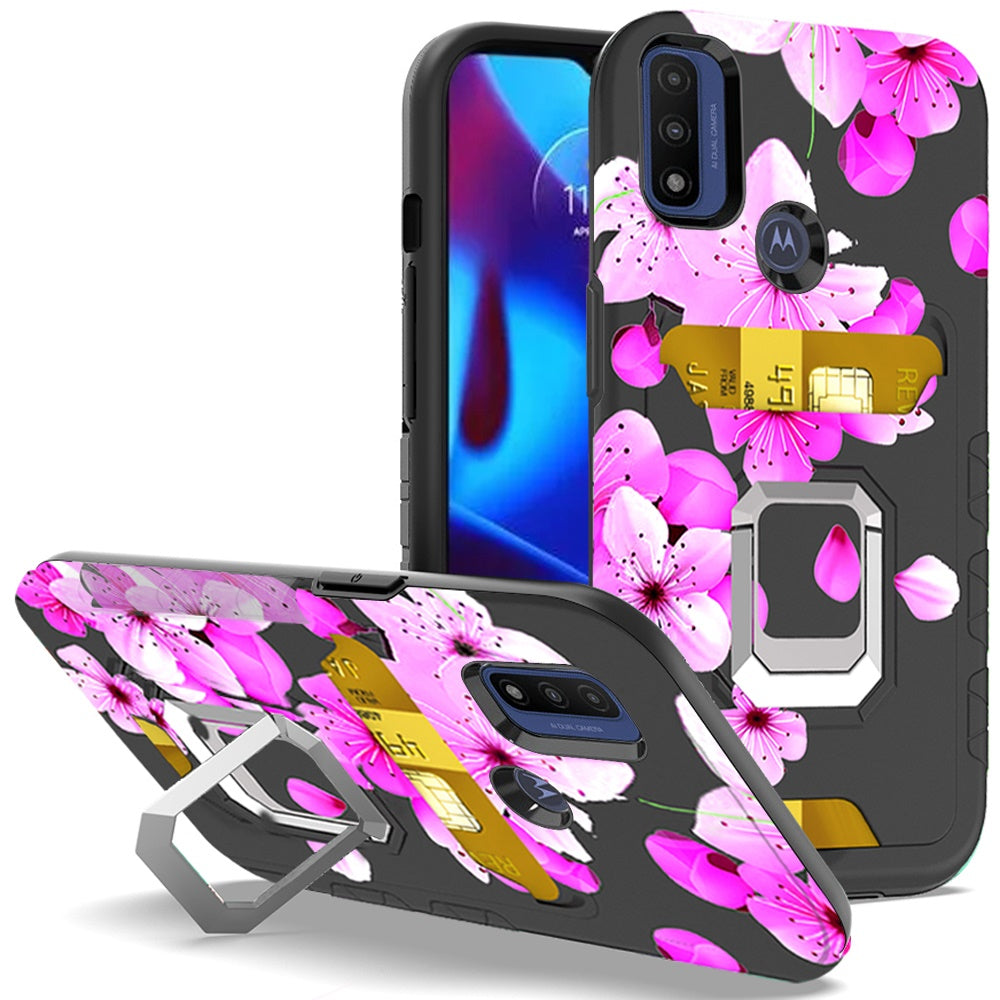 For Motorola Moto G Power 2022 Stylish Wallet Case Designed Credit Card Holder & Magnetic Kickstand Ring Heavy Duty Hybrid Phone Case Cover