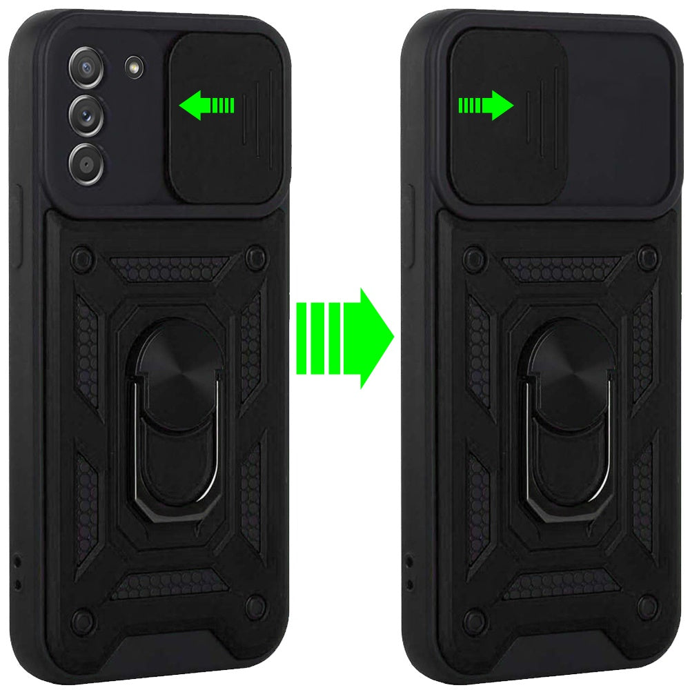 For Samsung Galaxy A03S Hybrid Cases with Slide Camera Lens Cover and Ring Holder Kickstand Rugged Dual Layer Heavy Duty Phone Case Cover