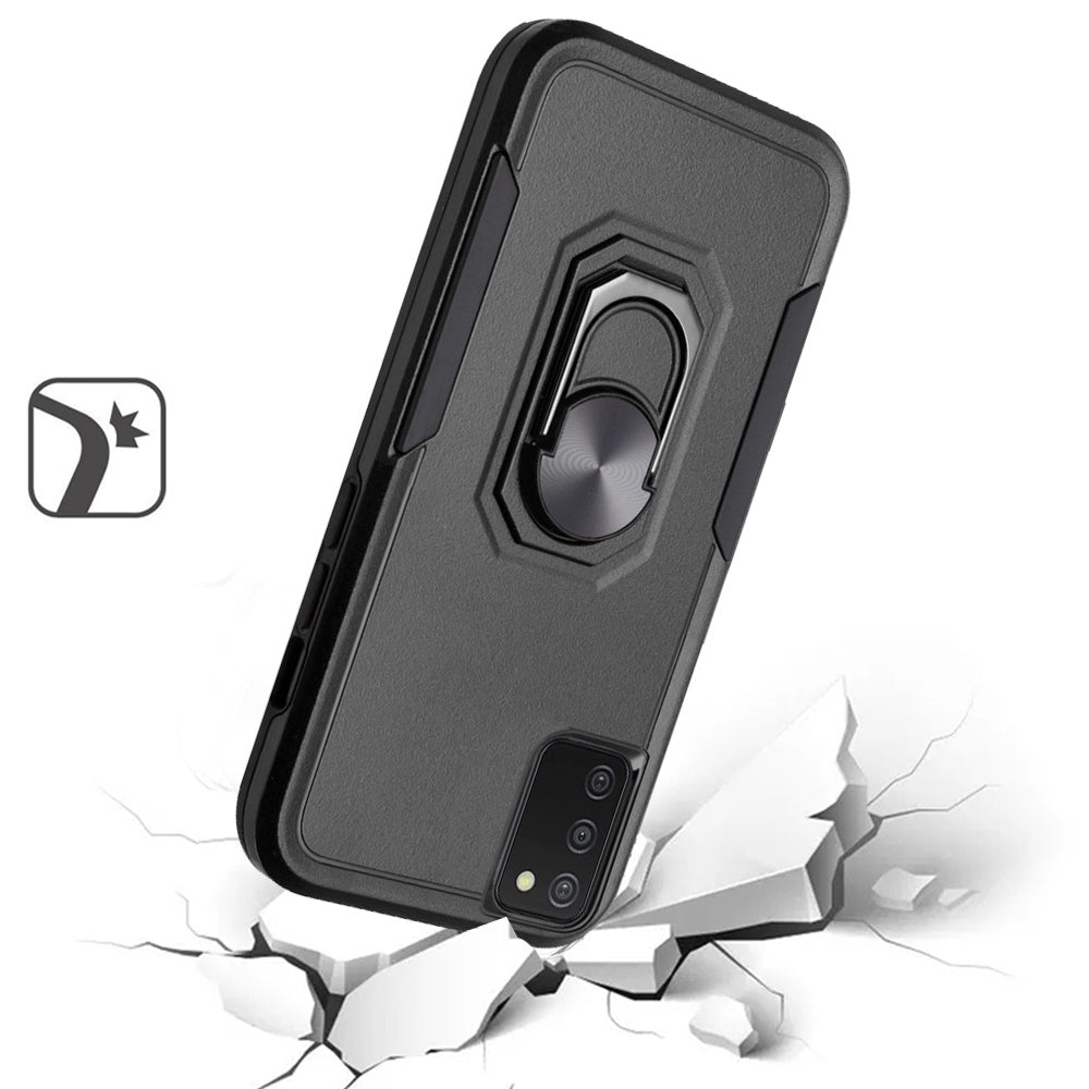 For Samsung Galaxy A03S Hybrid Tough Strong Dual Layer Hard PC with Flat Magnetic Ring Stand Heavy-Duty Armor Design Phone Case Cover