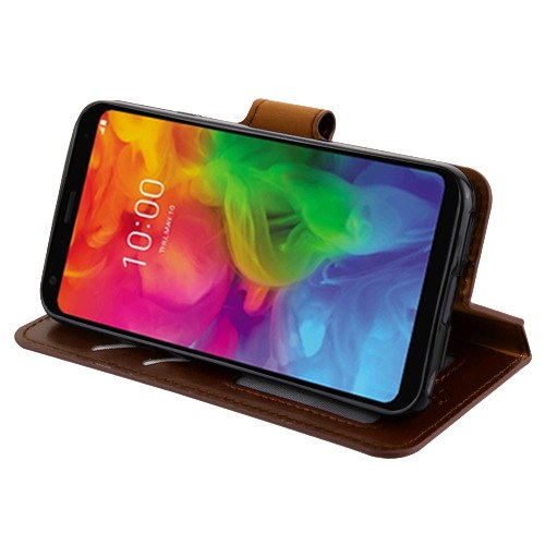 For LG Q7, LG Q7+ PU Leather Wallet with Credit Card Holder Storage Folio Flip Pouch Stand Brown Phone Case Cover