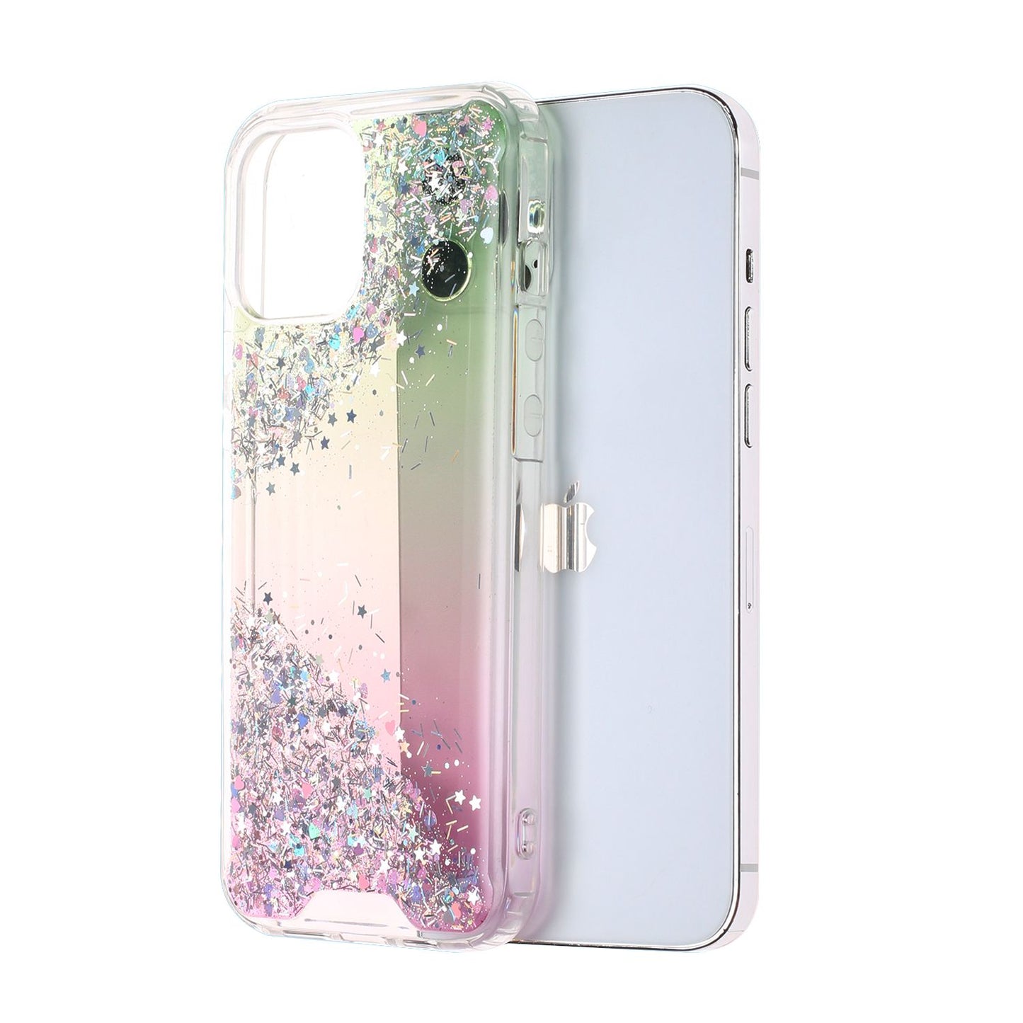 For Apple iPhone 13 Pro (6.1") Pattern Clear Design Transparent Glitter Bling Hybrid Plastic Hard Back TPU Rubber Armor Phone Case Cover