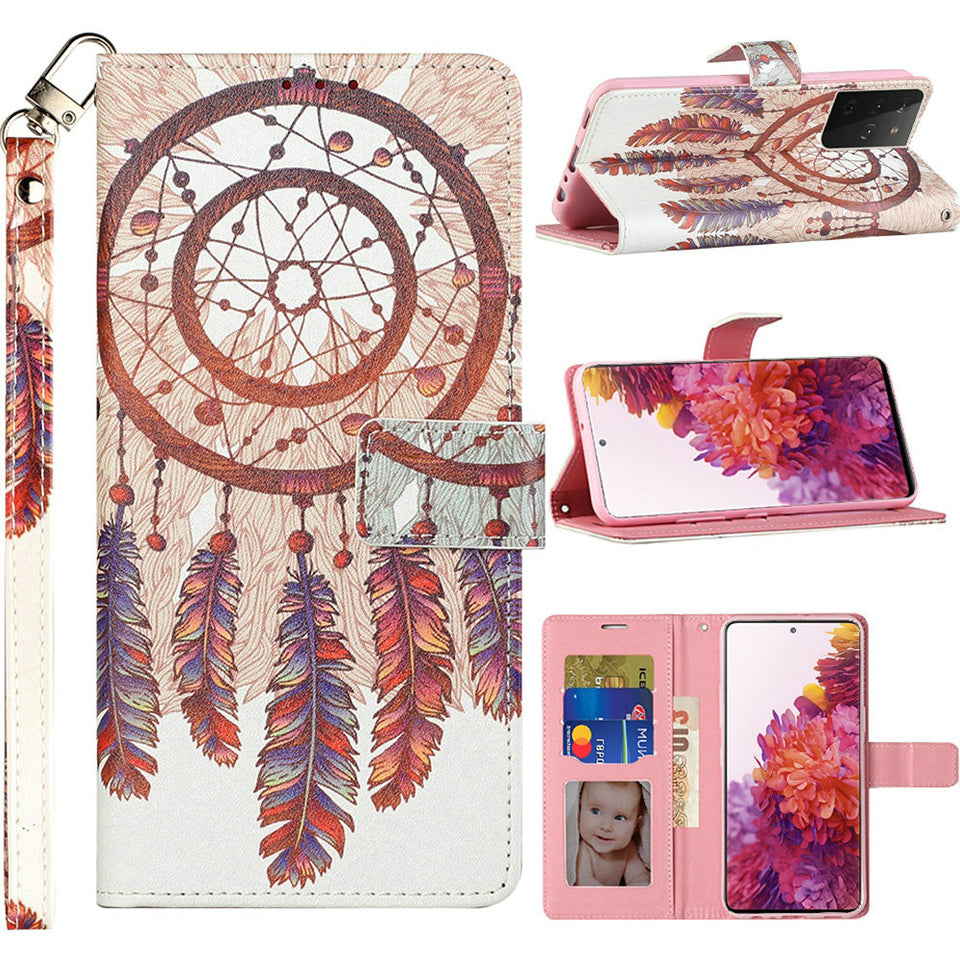 For Samsung Galaxy A22 5G Design Wallet Case ID Money Credit Card Holder Leather Folio Pocket Flip Pouch & Strap Phone Case Cover
