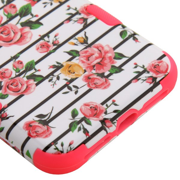 For Apple iPhone XS Max Stylish Hybrid Three Layer Hard PC Shockproof Heavy Duty TPU Rubber Anti-Drop Pink Roses Phone Case Cover