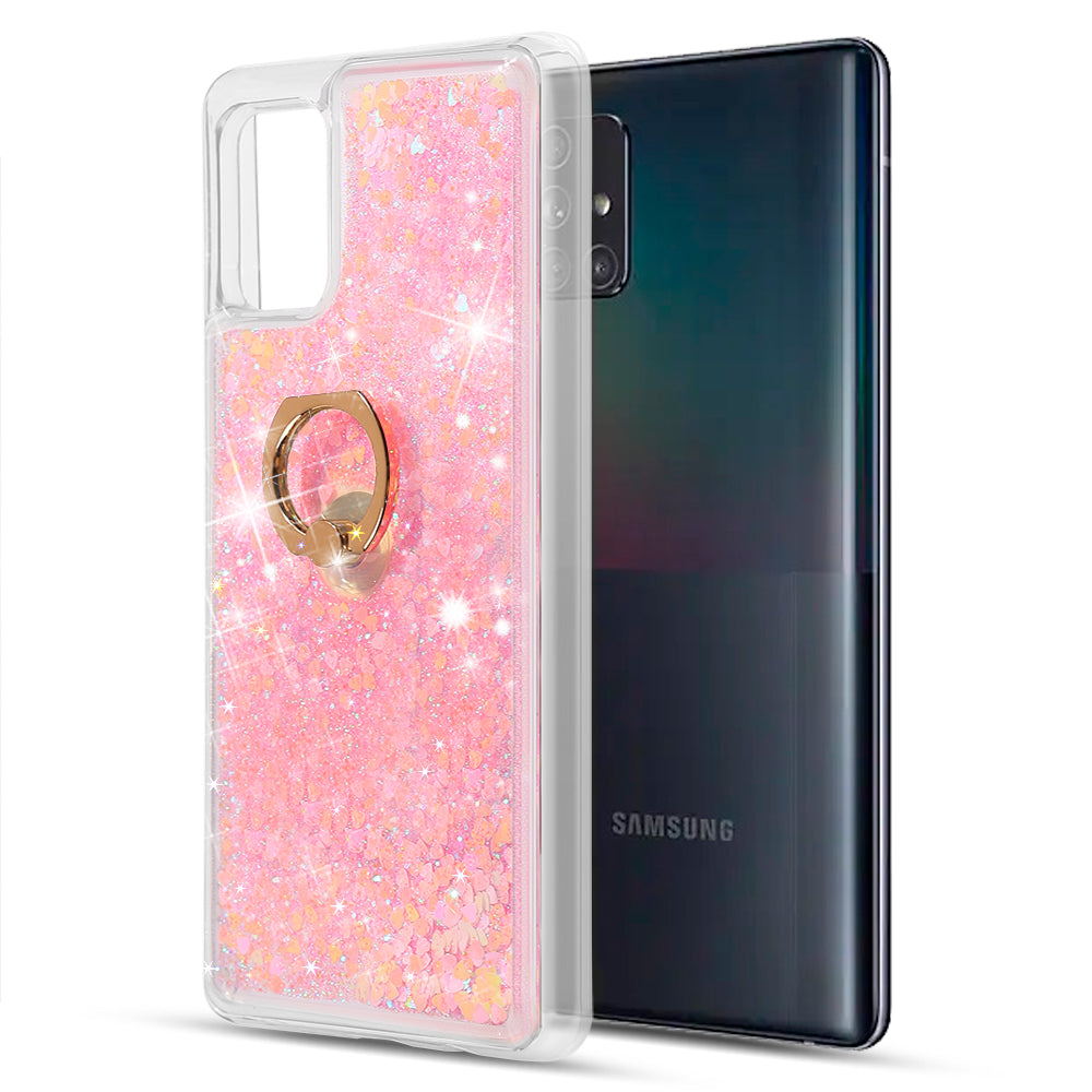 For Samsung Galaxy A22 5G Hybrid Glitter Luxury Bling Sparkling Liquid Quicksand Glittering Sparkle TPU Rubber PC with Ring Stand Holder Kickstand Phone Case Cover