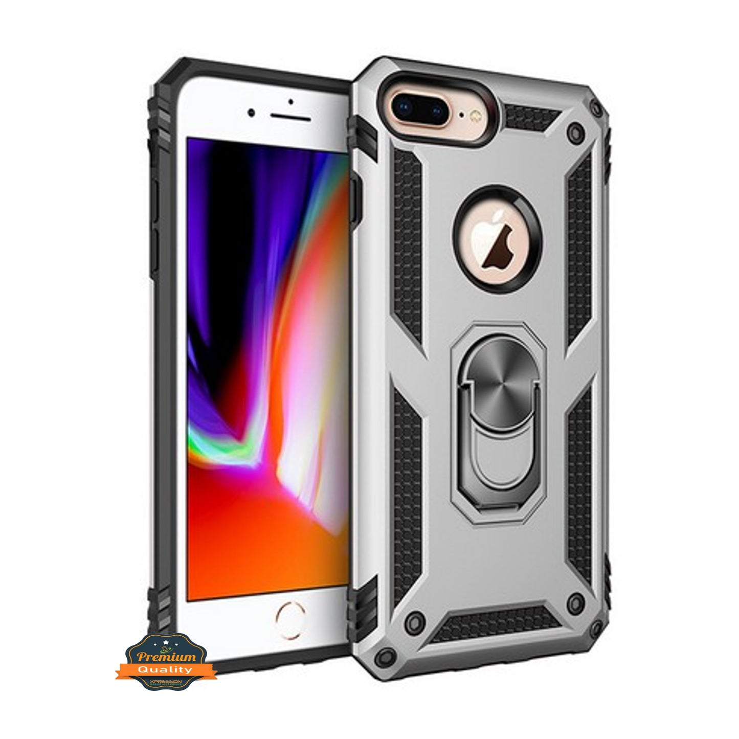For Apple iPhone 8 Plus/7 Plus/6 6S Plus Hybrid Dual Layer PC + TPU with Ring Stand Metal Kickstand Heavy Duty Armor Phone Case Cover