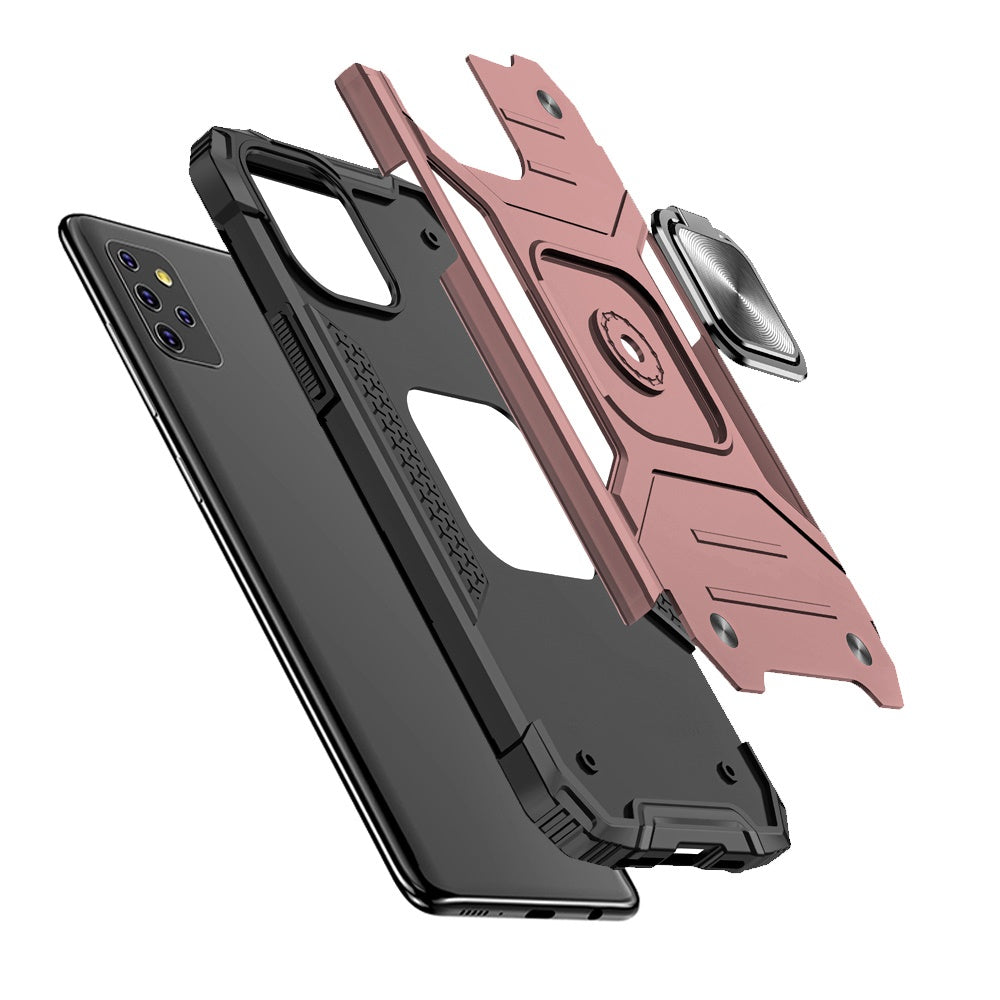 For Samsung Galaxy A22 5G Armor Hybrid with Ring Holder Kickstand Shockproof Heavy-Duty Durable Rugged Dual Layer Hard PC Rose Gold Phone Case Cover