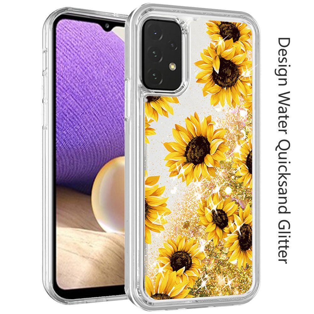 For Apple iPhone 11 (6.1") Floral Design Quicksand Water Flowing Liquid Floating Sparkle Glitter Bling Hybrid Phone Case Cover