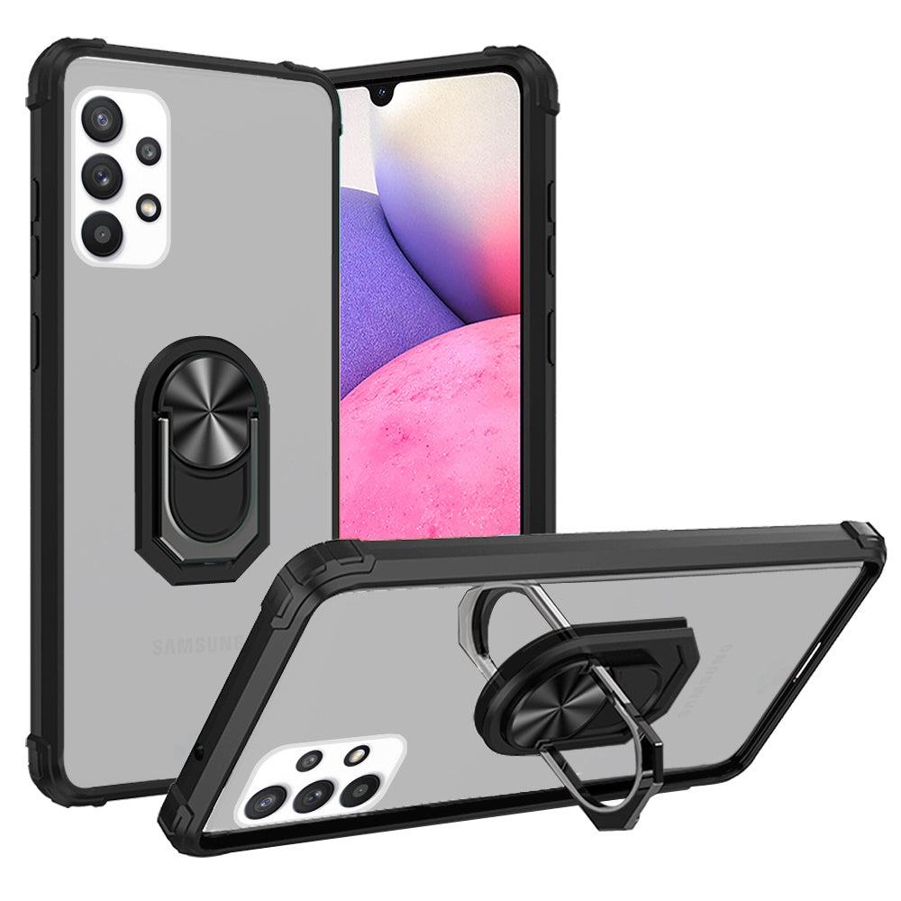 For Samsung Galaxy A33 5G Clear Silicone Shockproof Hybrid Protection Cover Transparent TPU with Magnetic Ring Kickstand Phone Case Cover
