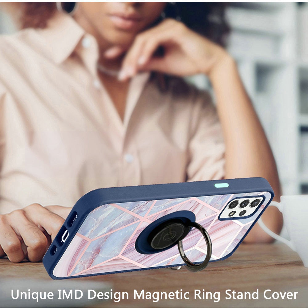 For Samsung Galaxy A33 5G Unique Marble Design with Magnetic Ring Kickstand Holder Hybrid TPU Hard PC Shockproof Armor Phone Case Cover