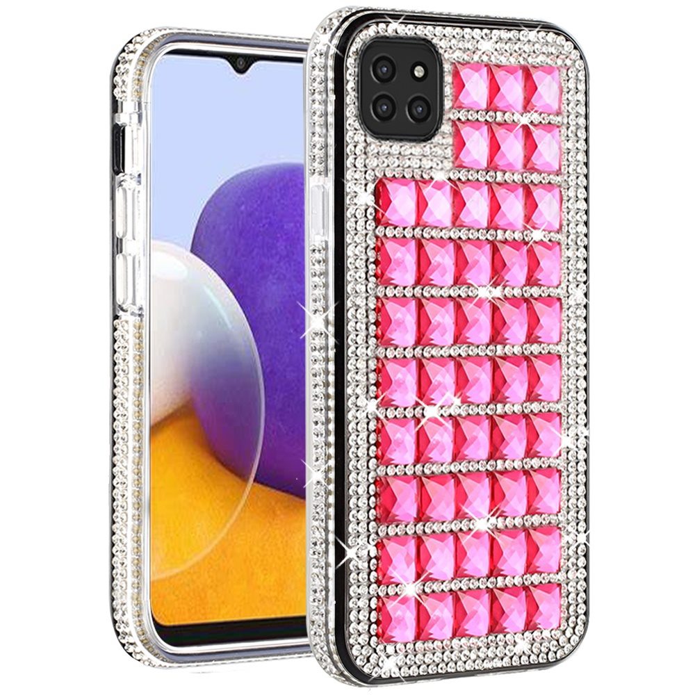 For Samsung Galaxy A22 5G Fashion Luxury 3D Bling Diamonds Rhinestone Jeweled Shiny Crystal Hybrid TPU + PC Bumper Hard Black Phone Case Cover
