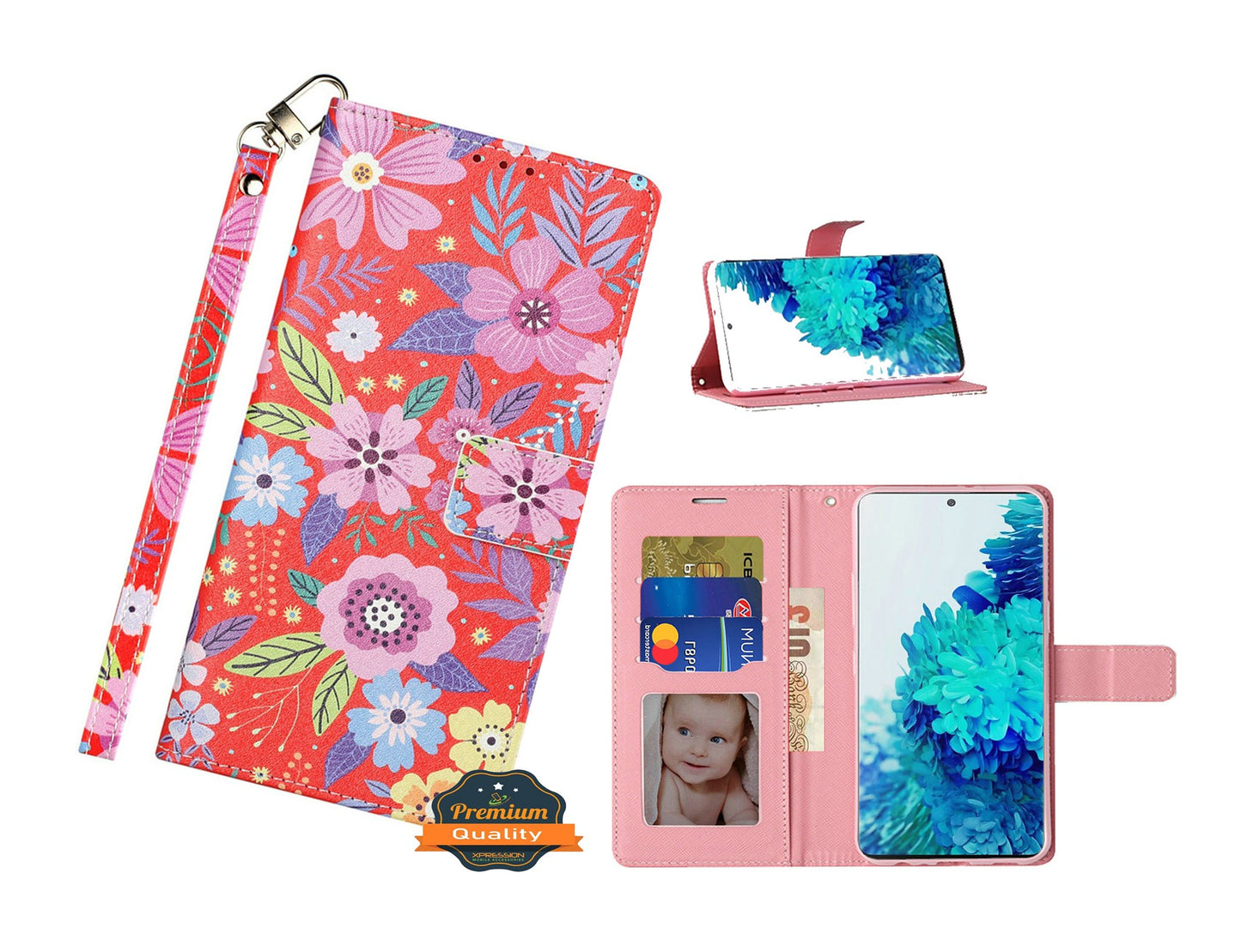 For Samsung Galaxy A22 5G Design Wallet Case ID Money Credit Card Holder Leather Folio Pocket Flip Pouch & Strap Phone Case Cover