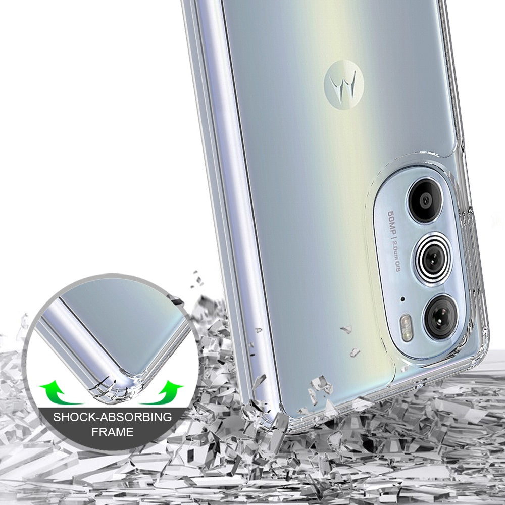 For Motorola Edge+ 2022 /Edge Plus Hybrid Slim Crystal Clear Transparent Shock-Absorption Bumper TPU Hard PC Back Frame Phone Case Cover