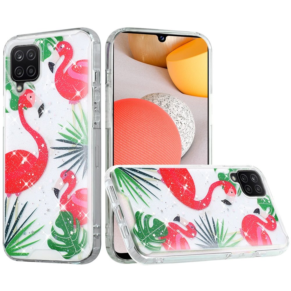 For Samsung Galaxy A42 5G Pattern Clear Design Transparent Glitter Bling Hybrid Plastic Hard Back TPU Bumper Rubber Phone Case Cover