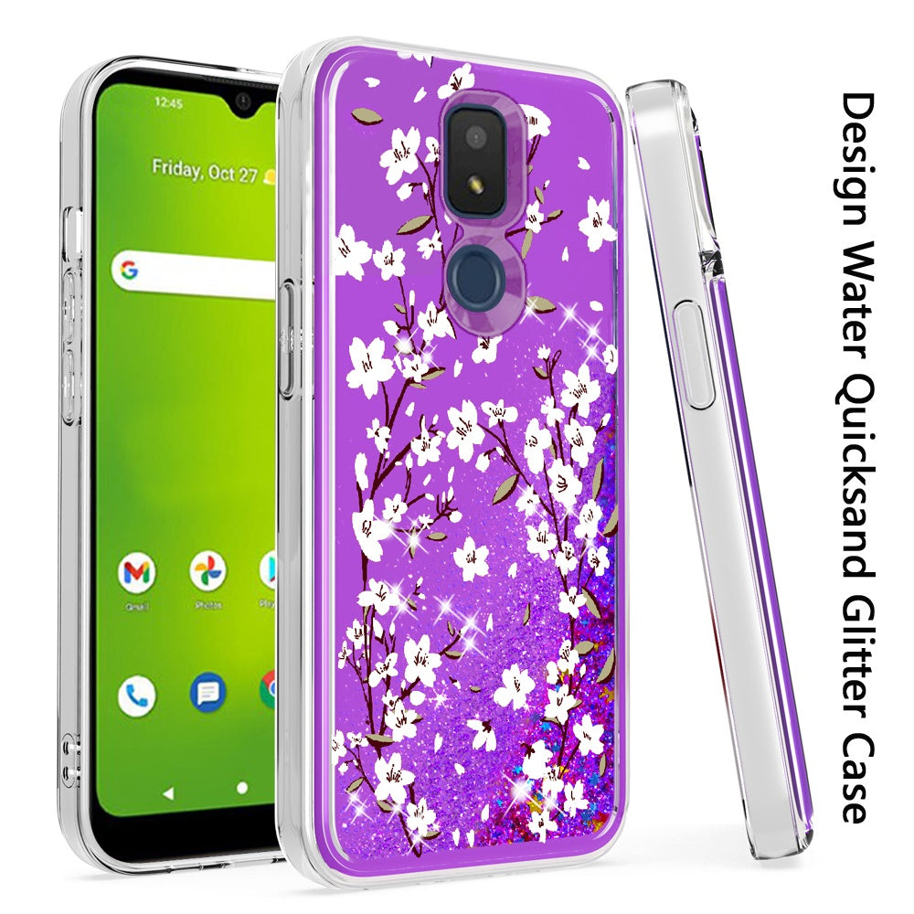 For Apple iPhone 11 (6.1") Floral Design Quicksand Water Flowing Liquid Floating Sparkle Glitter Bling Hybrid Phone Case Cover
