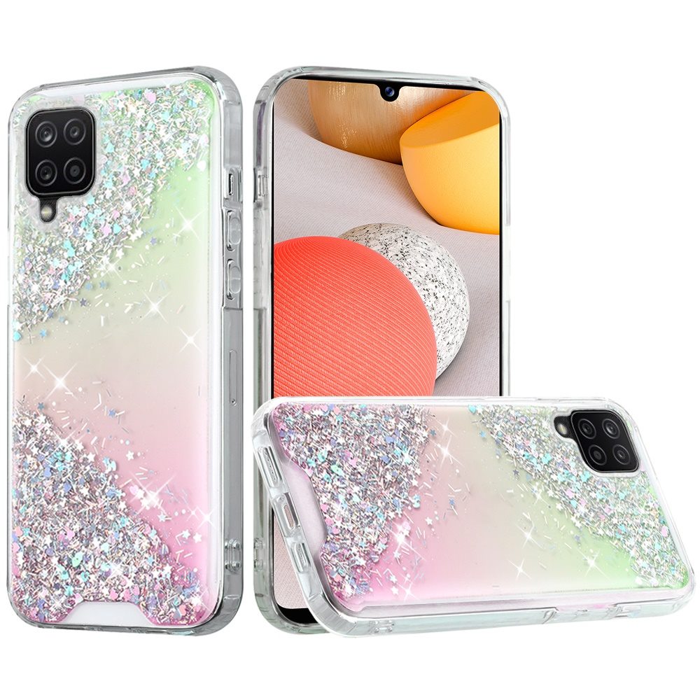 For Samsung Galaxy A42 5G Pattern Clear Design Transparent Glitter Bling Hybrid Plastic Hard Back TPU Bumper Rubber Phone Case Cover
