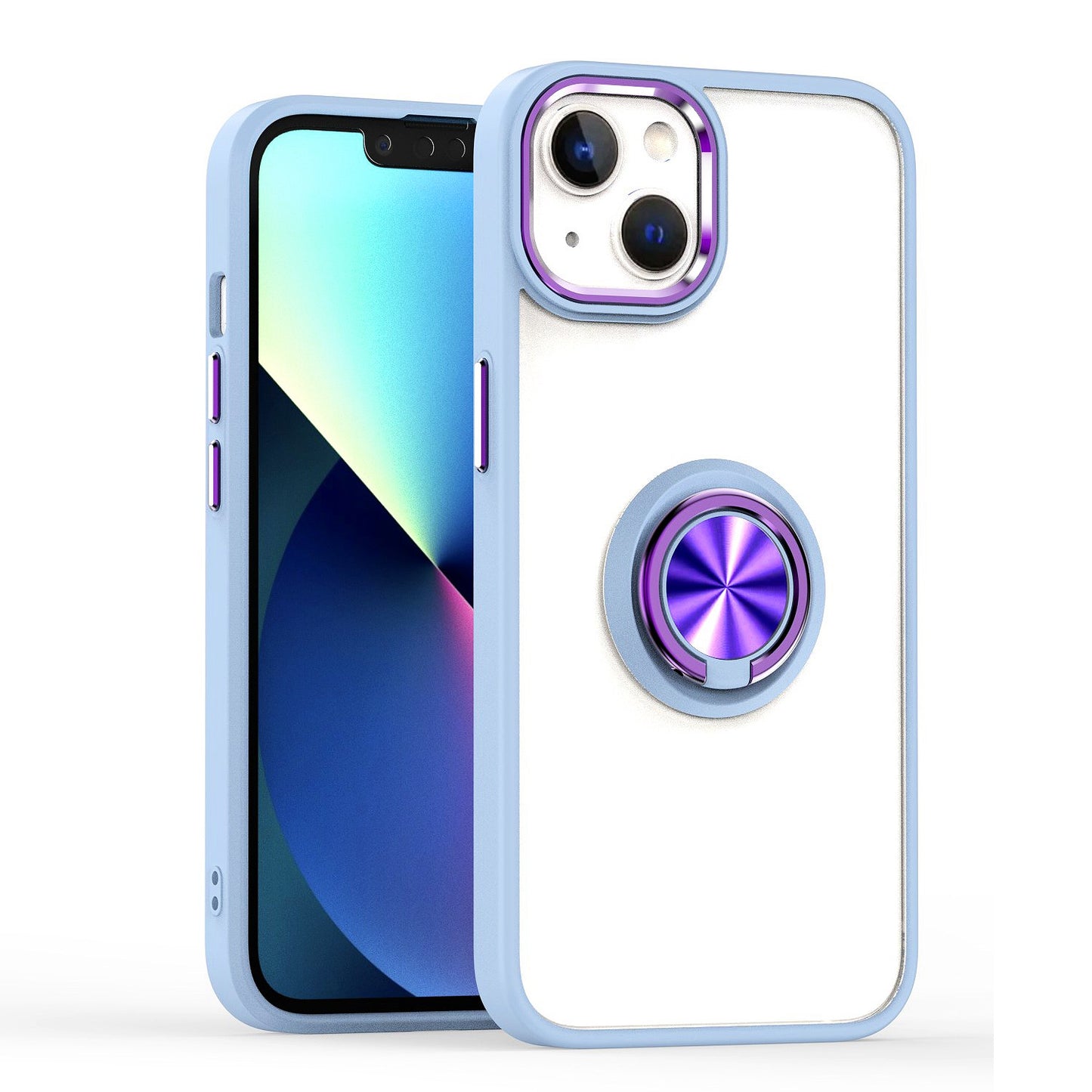 For Apple iPhone 13 Pro Max (6.7") Slim Transparent Shockproof Hybrid Chromed with Magnetic Ring Stand Holder Phone Case Cover