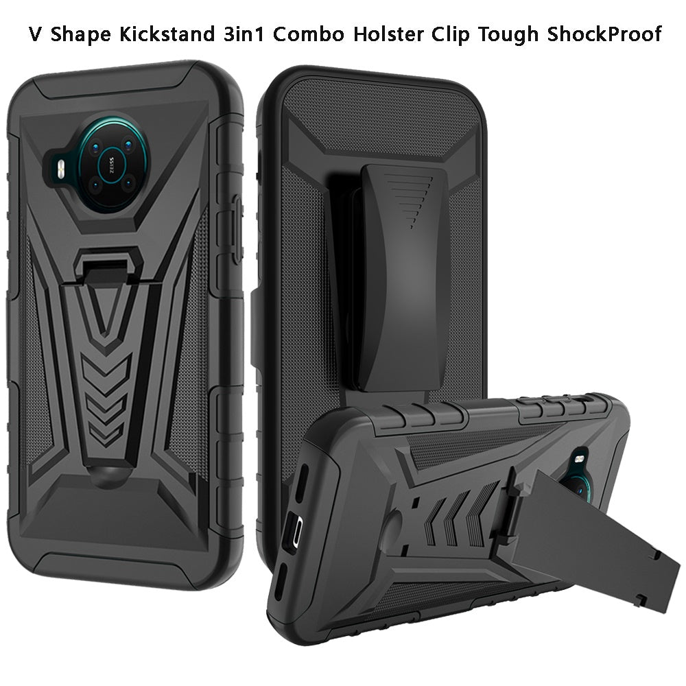 For Samsung Galaxy A32 5G 3 in 1 Rugged Swivel Belt Clip Holster Heavy Duty Hybrid Armor Rubber TPU with Kickstand Stand Black Phone Case Cover