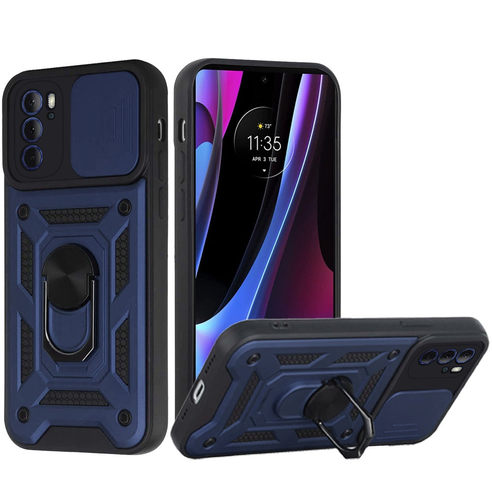 For Motorola Edge+ 2022 /Edge Plus Hybrid Cases with Camera Lens Cover, Ring Holder Kickstand Rugged Dual Layer Phone Case Cover