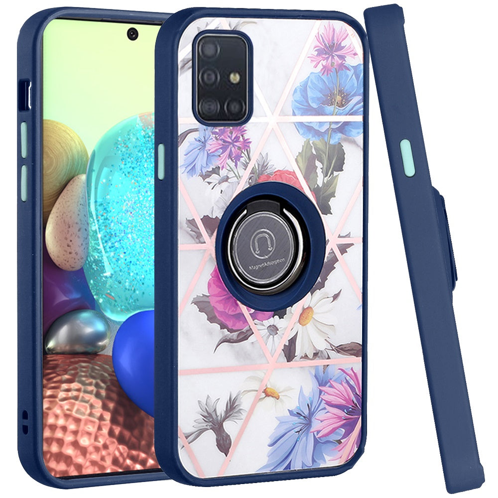 For Samsung Galaxy A71 5G Unique Marble Design with Magnetic Ring Kickstand Holder Hybrid TPU Hard Shockproof Armor Phone Case Cover