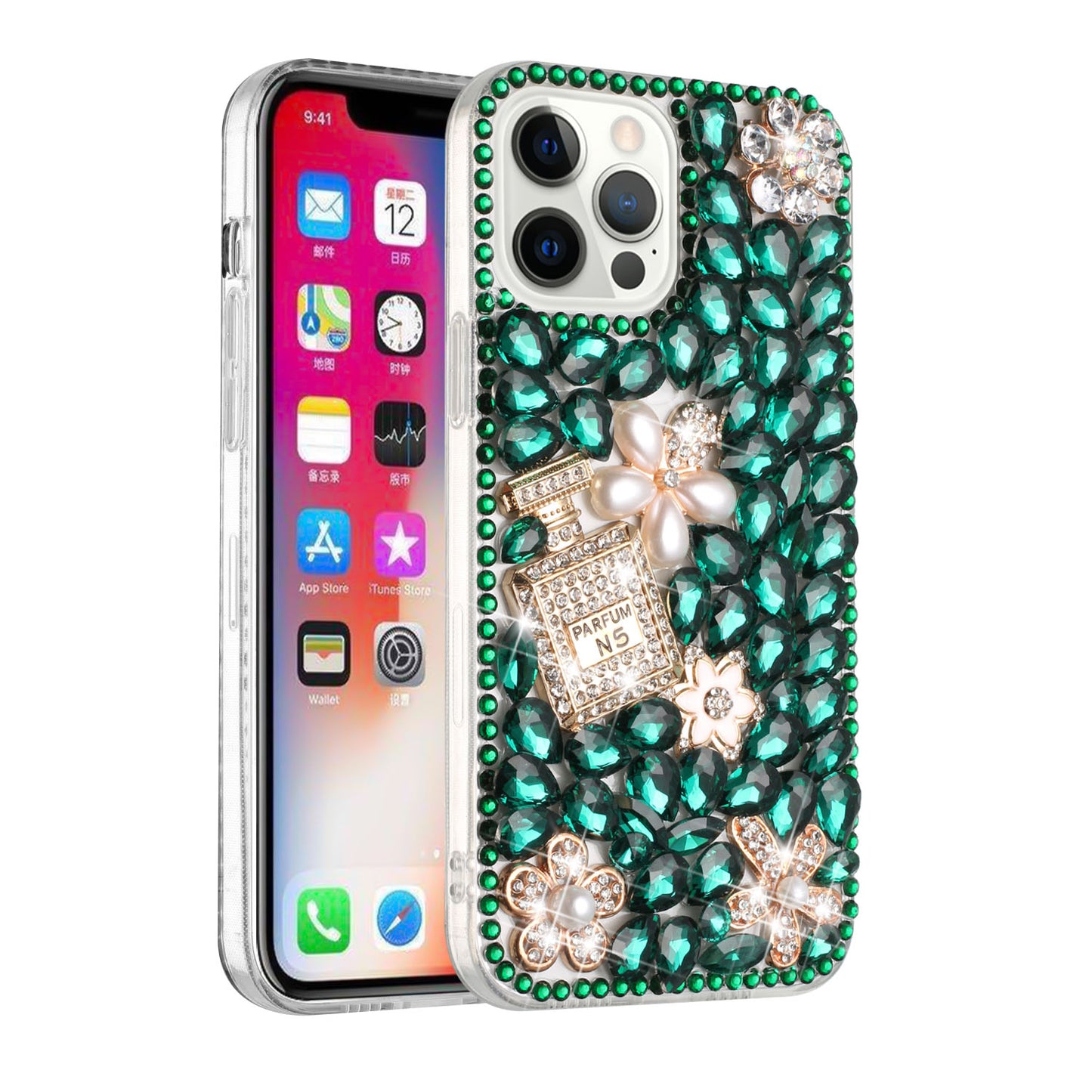 For Apple iPhone 11 (6.1") Bling Clear Crystal 3D Full Diamonds Luxury Sparkle Rhinestone Hybrid Protective Phone Case Cover