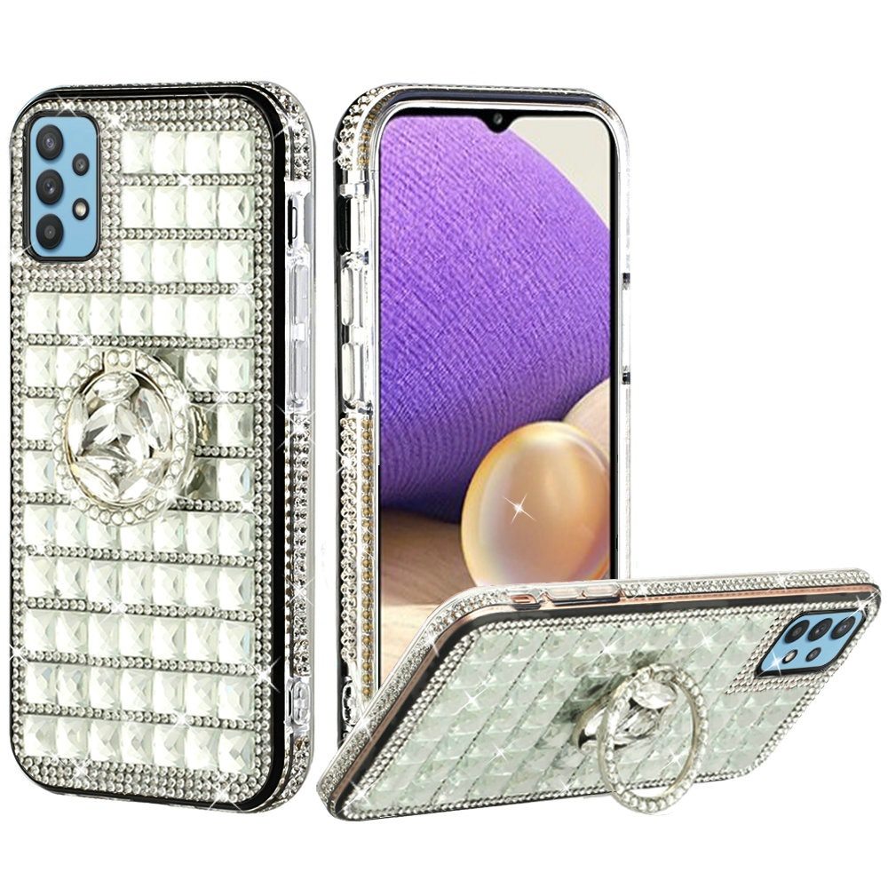 For Apple iPhone 11 (6.1") Luxury 3D Bling Diamonds Rhinestone Jeweled Shiny Crystal Hybrid TPU Hard with Ring Stand Holder Black Phone Case Cover