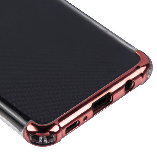 For Samsung Galaxy S10E Slim Hybrid Transparent Rubber Gummy Hard PC Silicone Electroplating Protective Clear / Rose Gold Phone Case Cover