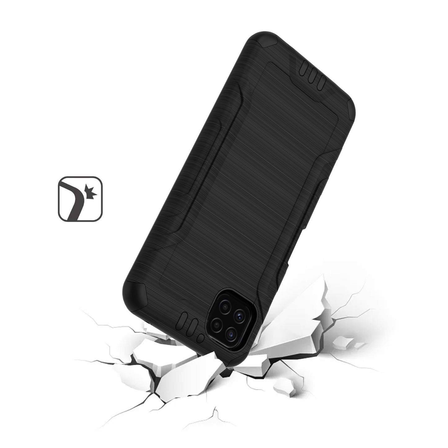 For Samsung Galaxy A22 5G Hybrid Dual Layer Slim Defender Armor Tuff Metallic Brush Texture Finishing Shockproof Hard TPU Rubber Phone Case Cover
