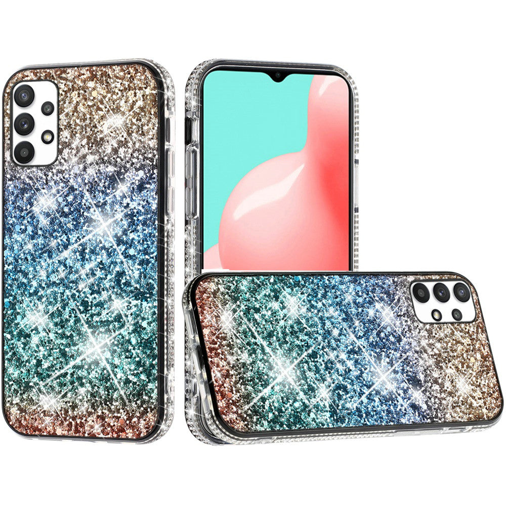 For Apple iPhone SE 2022 /SE 2020/8/7 Rhinestone Sparkling Rainbow Gradual Glitter Full Diamond Bling Protective Hybrid Rugged Phone Case Cover