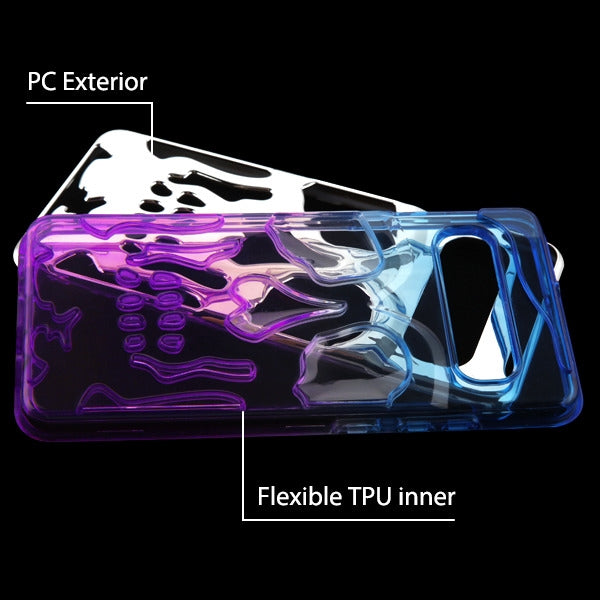For Samsung Galaxy S10 5G (6.7") Hybrid Dual Layer Skull Skeleton Hard PC Shockproof TPU Rugged Plating Blue Purple Clear Phone Case Cover