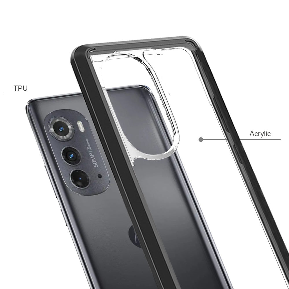 For Motorola Moto Edge 2022 Hybrid Slim Clear Transparent Shock-Absorption Bumper with TPU + Hard PC Back Frame Phone Case Cover