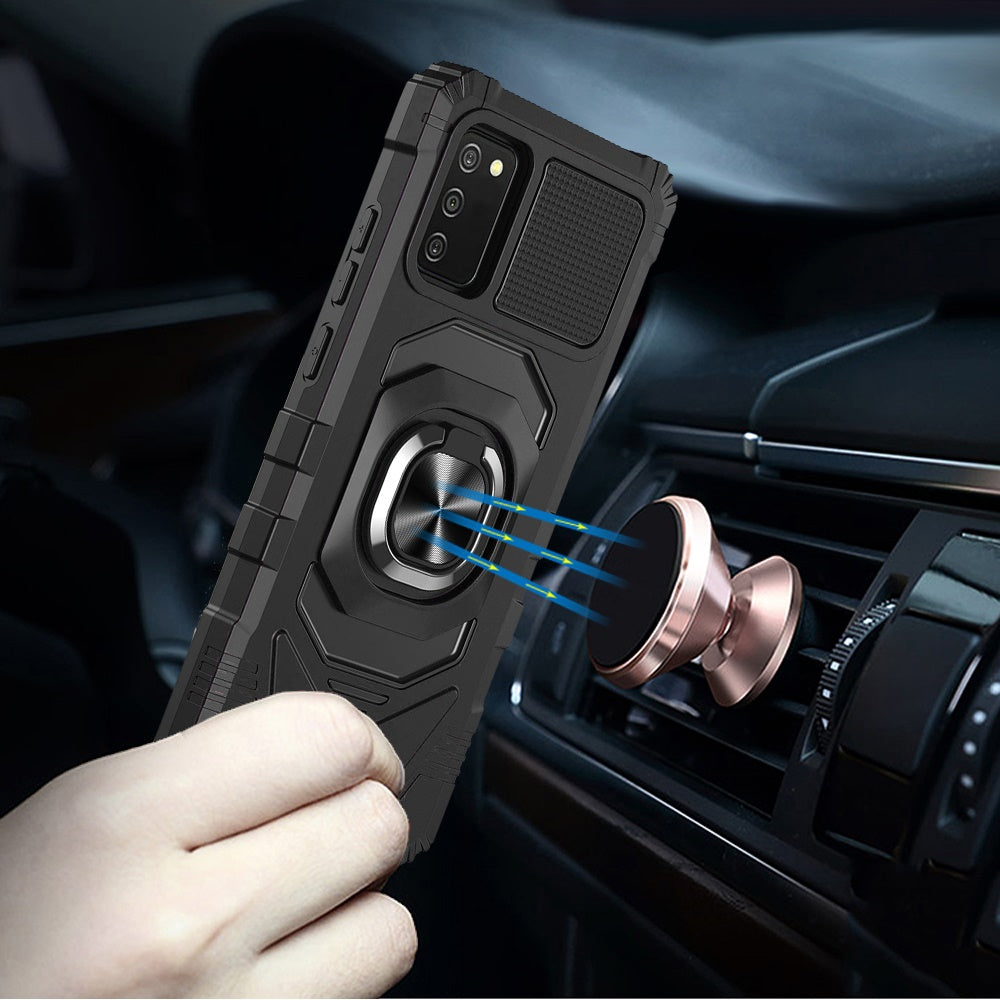 For Samsung Galaxy A03S Hybrid Dual Layer with Rotate Magnetic Ring Stand Holder Kickstand, Rugged Shockproof Protective Phone Case Cover