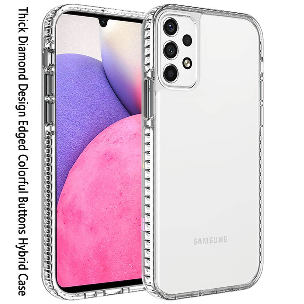 For Samsung Galaxy A33 5G Crystal Transparent Rugged Shockproof Hybrid PC+TPU Colorful Buttons Military Grade Protection Back Phone Case Cover