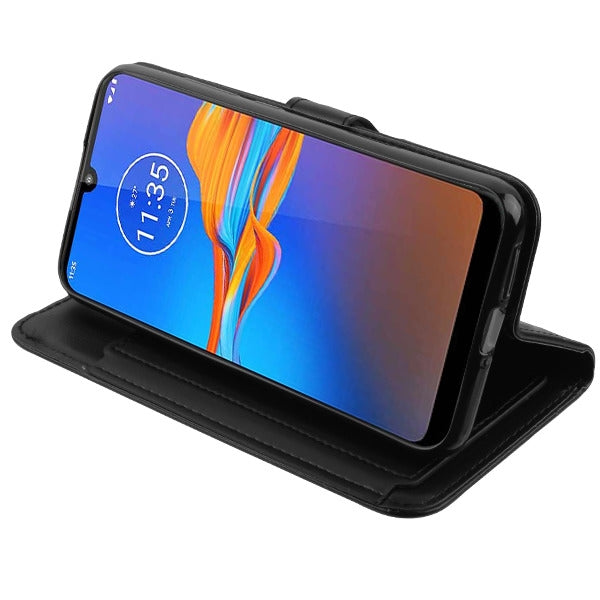 For Motorola Moto E6 Plus PU Leather Wallet with Credit Card Holder Storage Folio Flip Pouch Stand Phone Case Cover