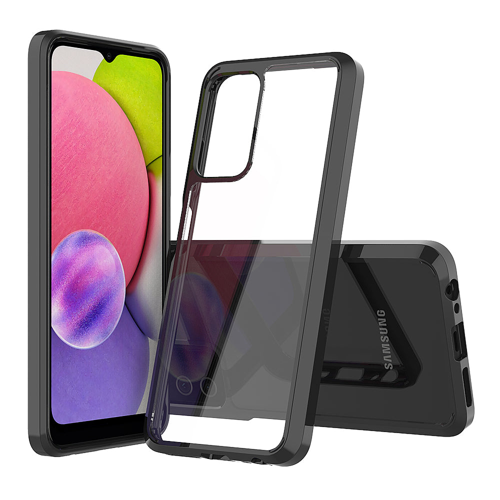 For Samsung Galaxy A03S Hybrid Transparent Clear Acrylic Back Hard PC & Soft TPU Full Protective Bumper Extra Shock-Absorb Phone Case Cover