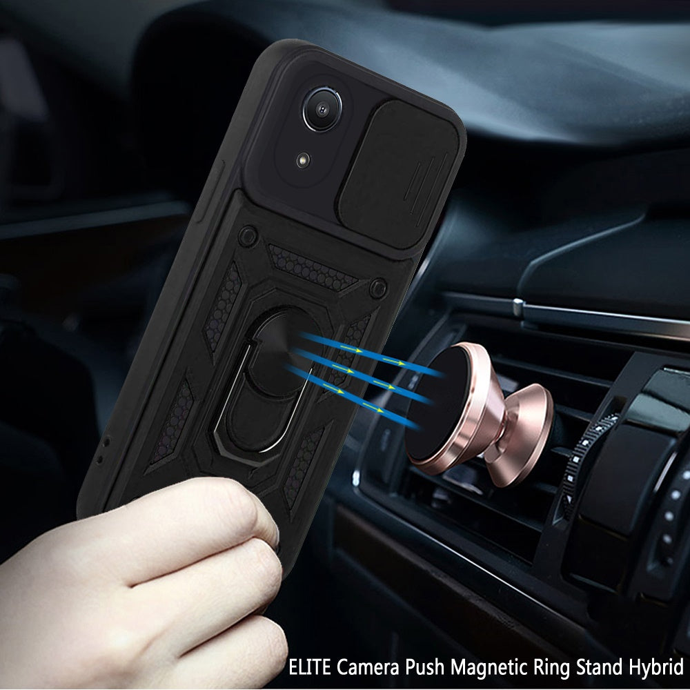 For Samsung A03 Core Hybrid Cases with Slide Camera Lens Cover and Ring Holder Kickstand Rugged Dual Layer Heavy Duty Phone Case Cover