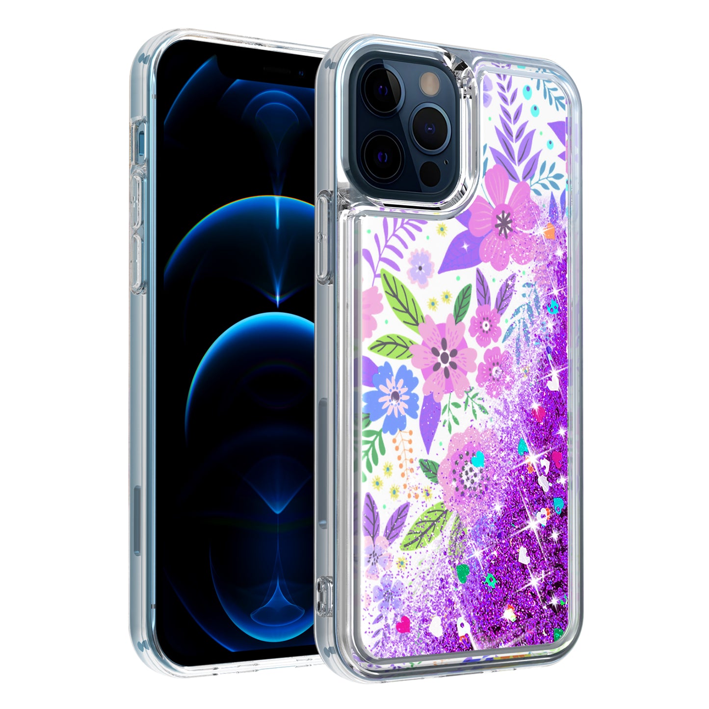 For Apple iPhone 13 (6.1") Quicksand Design Liquid Glitter Bling Hybrid Floating Flowing Sparkle Colorful TPU Protective Phone Case Cover