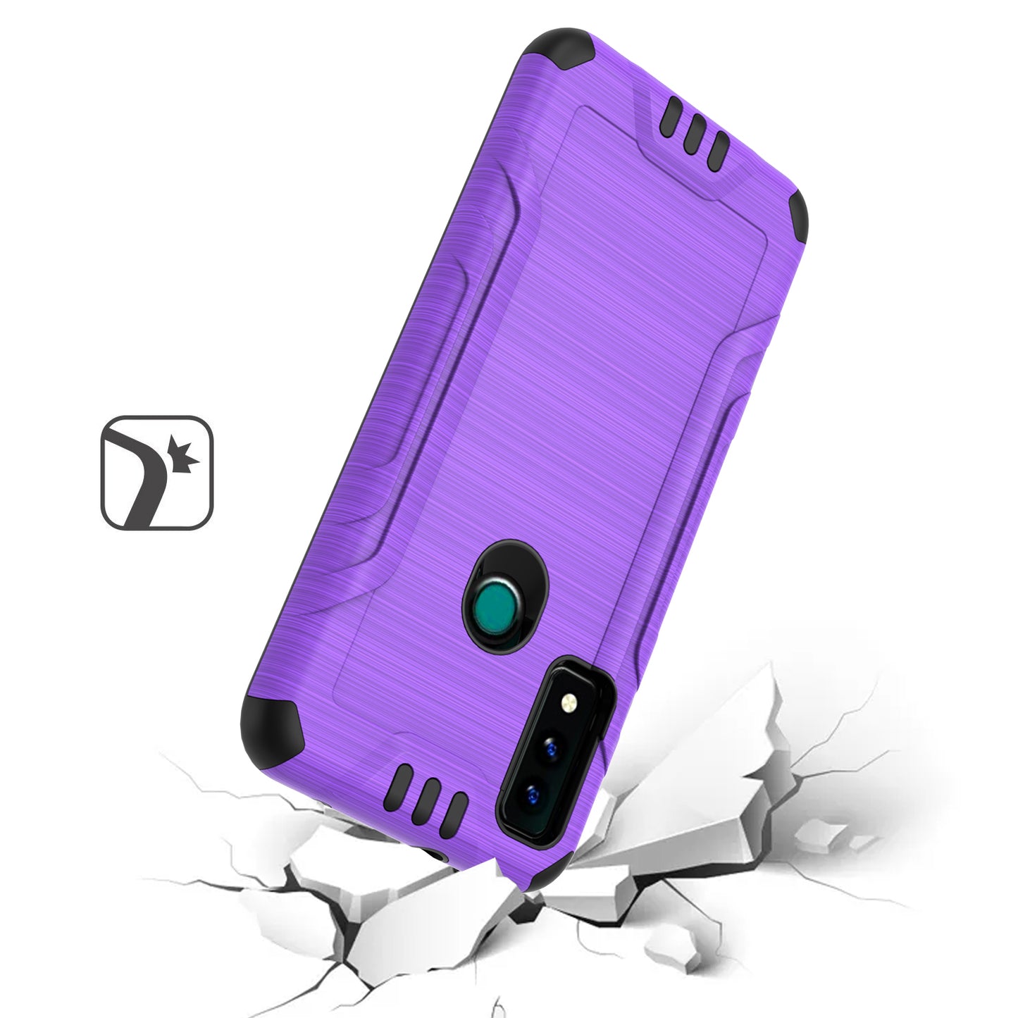 For AT&T Maestro 3 Hybrid Dual Layer Slim Defender Armor Tuff Metallic Brush Texture Shockproof Hard PC + TPU Rubber Phone Case Cover