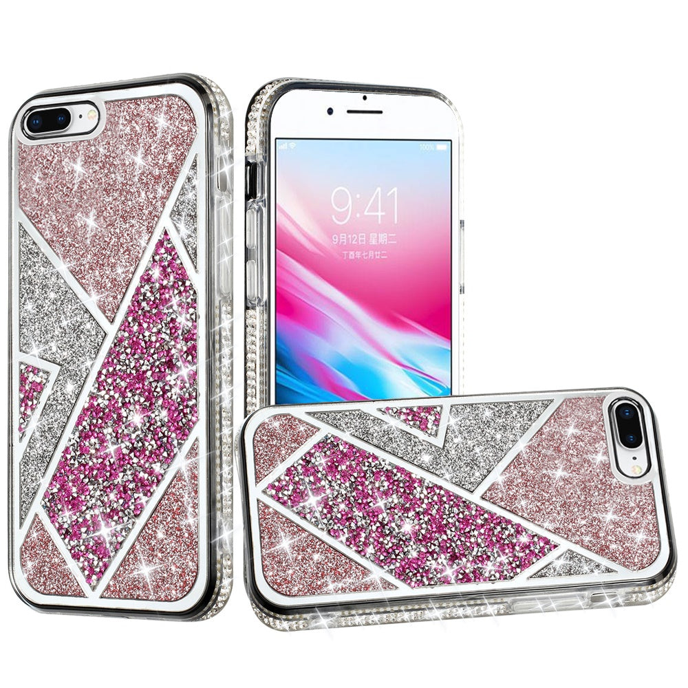 For Apple iPhone 8 Plus/7 Plus/6 6S Plus Glitter Bling Diamond Rhinestone Sparkly Fashion Shiny Fancy Hybrid Rugged Phone Case Cover