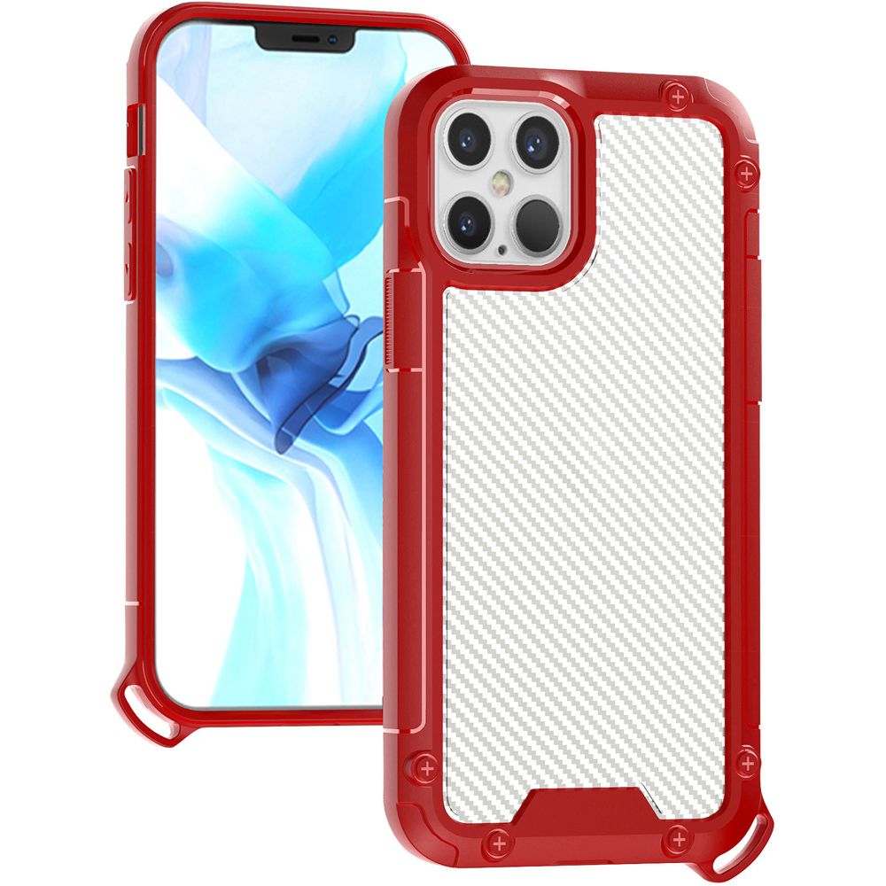 For Apple iPhone 13 Pro (6.1") Clear Matte Carbon Fiber Design Heavy Duty Shockproof Hybrid Armor Military Grade Drop Protection Phone Case Cover