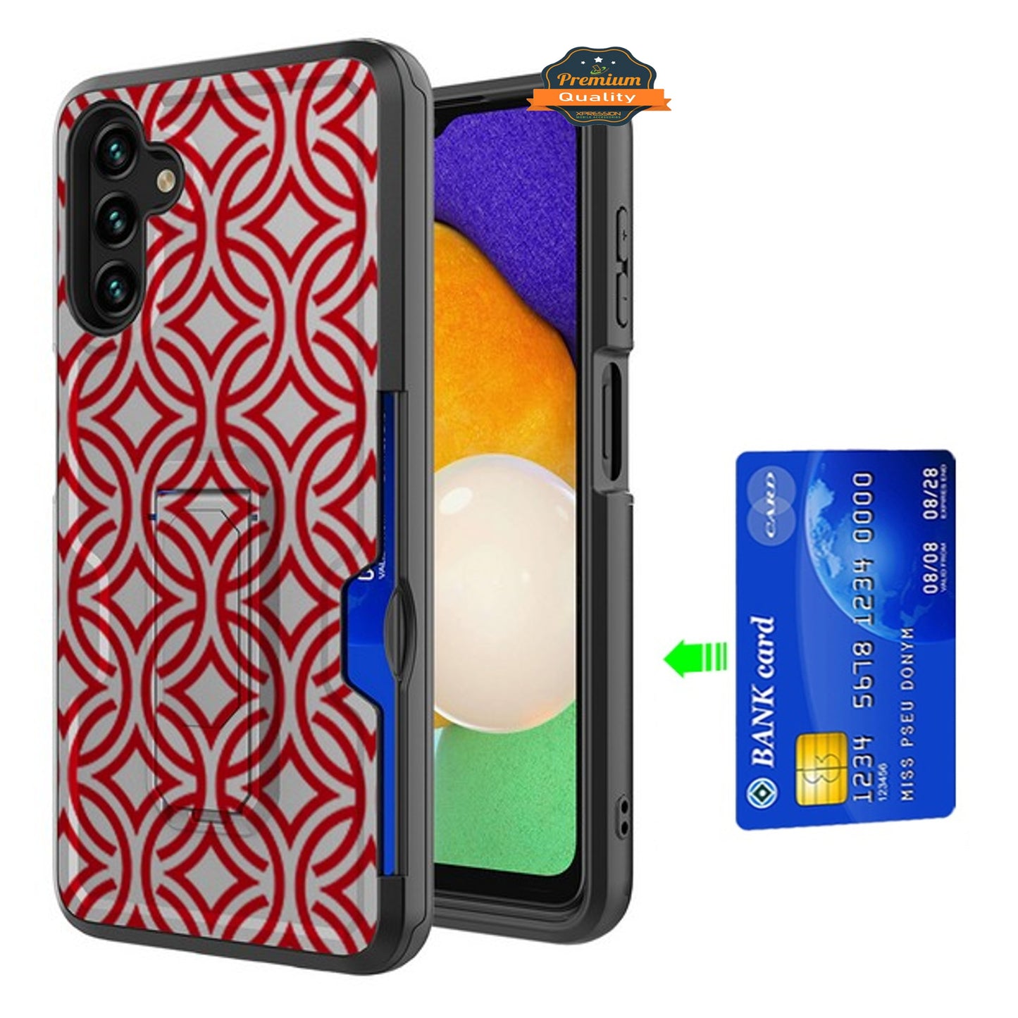 For Samsung Galaxy A13 5G Hidden Wallet Credit Card Slots with Kickstand Back Design Fashion Hybrid Shockproof Hard Phone Case Cover