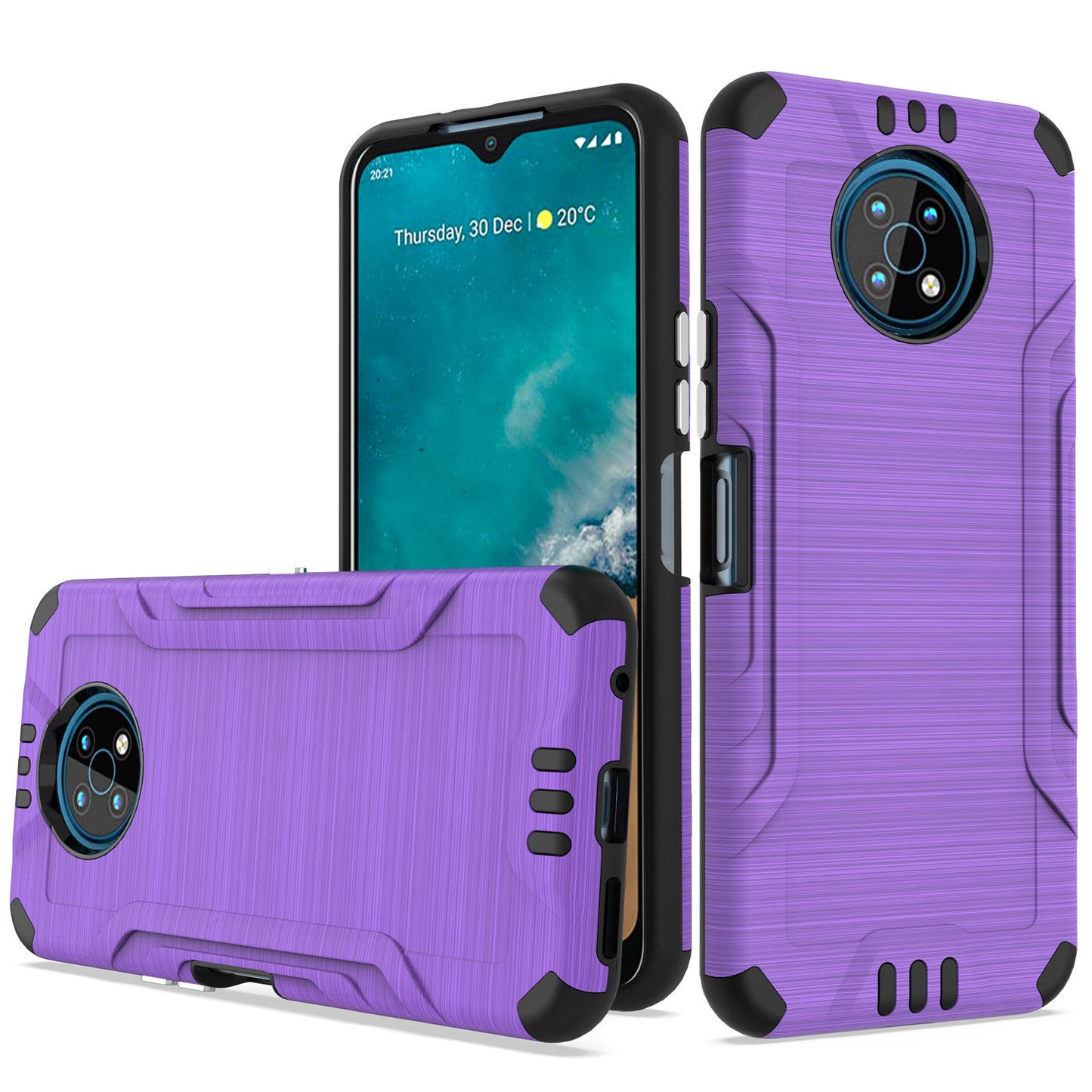 For Nokia G50 5G Hybrid Dual Layer Slim Defender Armor Tuff Metallic Brush Texture Finishing Shockproof Hard PC + Soft TPU Rubber Phone Case Cover