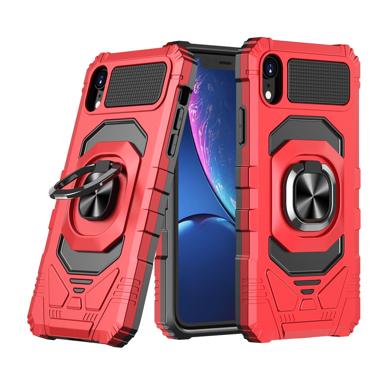 For Apple iPhone XR Hybrid 2in1 Dual Layer with Rotate Magnetic Ring Stand Holder Kickstand, Rugged Shockproof Protective Phone Case Cover