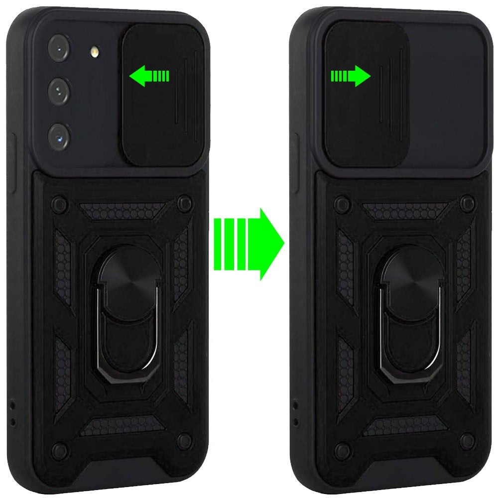 For Samsung Galaxy S21 Ultra Hybrid with Slide Camera Lens Cover and Ring Holder Kickstand Rugged Dual Layer Heavy Duty Phone Case Cover