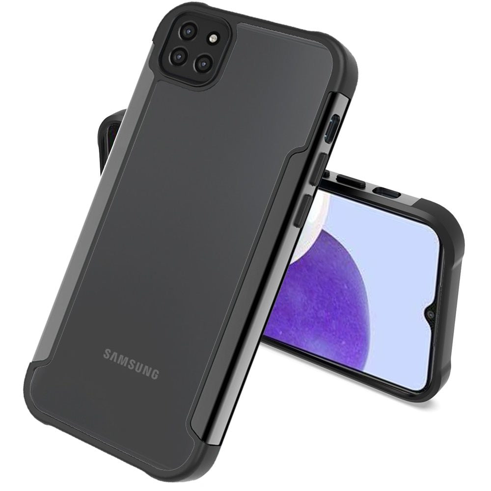 For Samsung Galaxy A22 5G Hybrid Aluminum Alloy Metal Clear Transparent Back PC TPU Bumper Frame Armor Shockproof Phone Case Cover