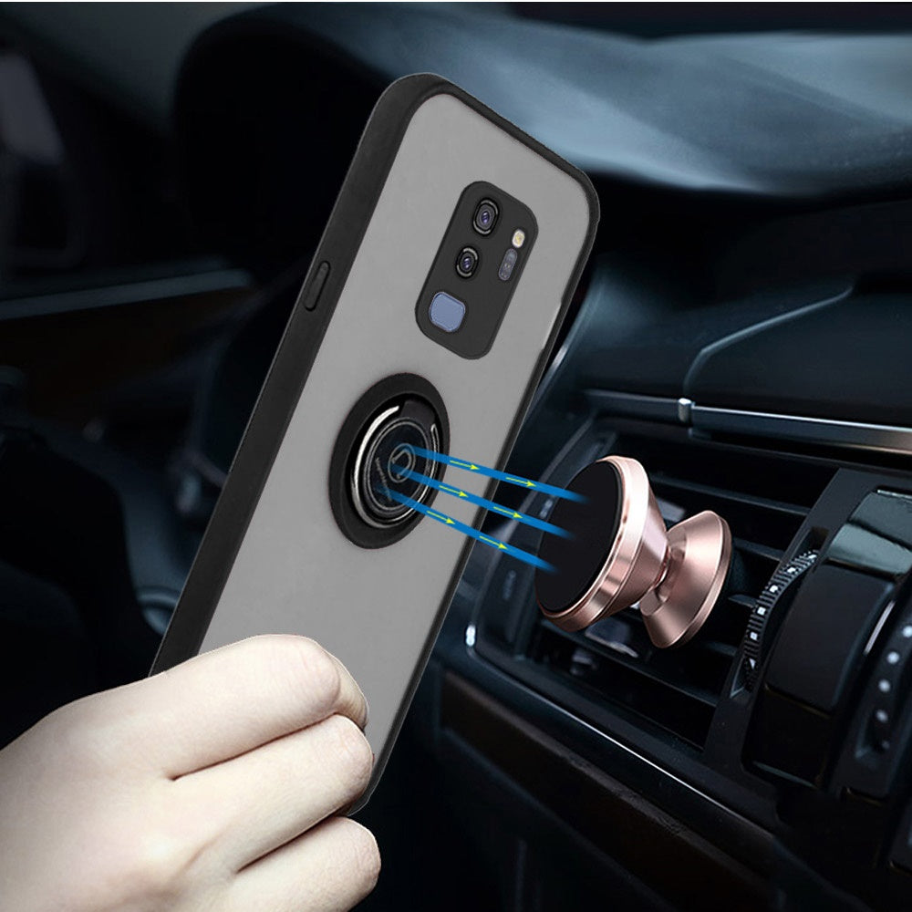 For Samsung Galaxy S9 /S9 Plus Hybrid PC and TPU Shockproof with 360° Rotation Ring Magnetic Metal Stand & Covered Camera Phone Case Cover