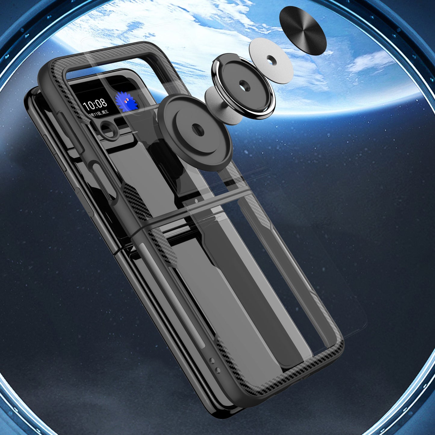 For Samsung Galaxy Z Flip 4 5G Clear Silicone Shockproof Hybrid Protection Transparent TPU with Magnetic Ring Kickstand Phone Case Cover