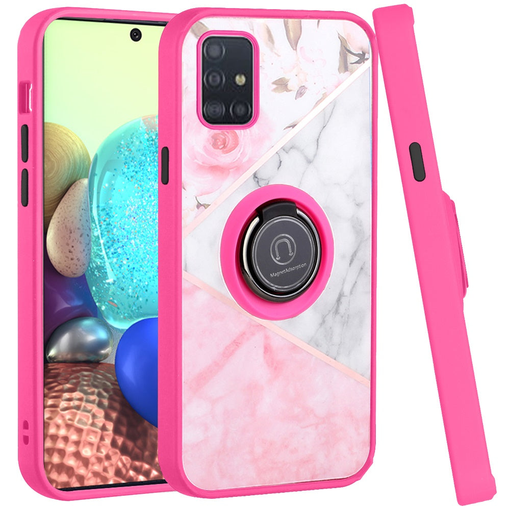 For Samsung Galaxy A71 5G Unique Marble Design with Magnetic Ring Kickstand Holder Hybrid TPU Hard Shockproof Armor Phone Case Cover