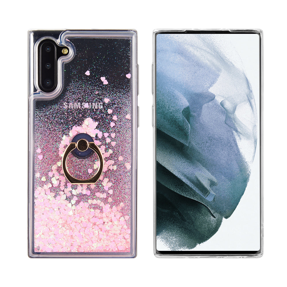 For Samsung Galaxy A13 5G Hybrid Bling Liquid Quicksand Glittering Sparkle TPU Rubber PC with Ring Stand Holder Kickstand Phone Case Cover