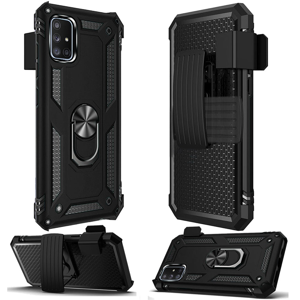 For Samsung Galaxy A71 5G with Belt Clip Holster Ring Stand Holder, Military Grade Fit for Magnetic Car Mount Shockproof Hybrid Rugged Phone Case Cover