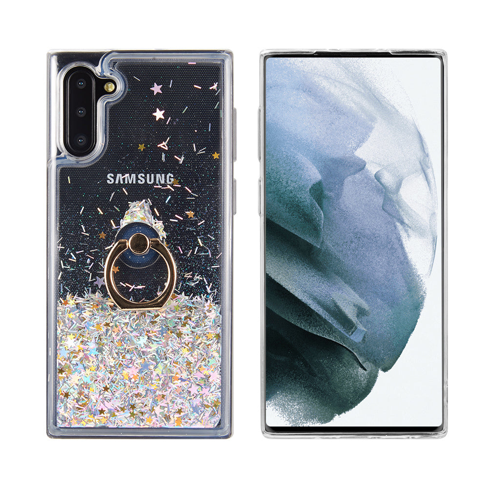 For Samsung Galaxy A13 5G Hybrid Bling Liquid Quicksand Glittering Sparkle TPU Rubber PC with Ring Stand Holder Kickstand Phone Case Cover
